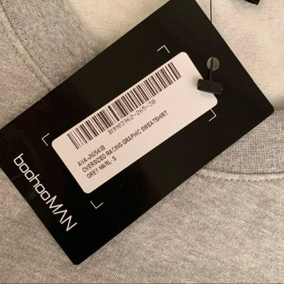 Boohoo man oversized racing graphic sweatshirt gray marl - S - Picture 5 of 10